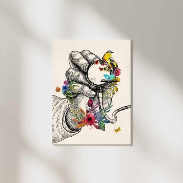 floral stethescope in hand wall poster for medical students.